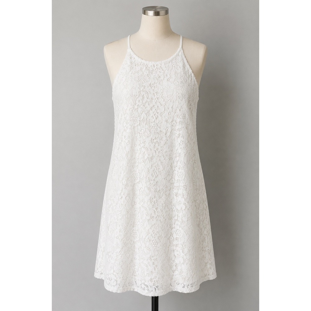 A New Day White Floral Lace Halter Mini Shift Dress Cottagecore Women Medium NWT
